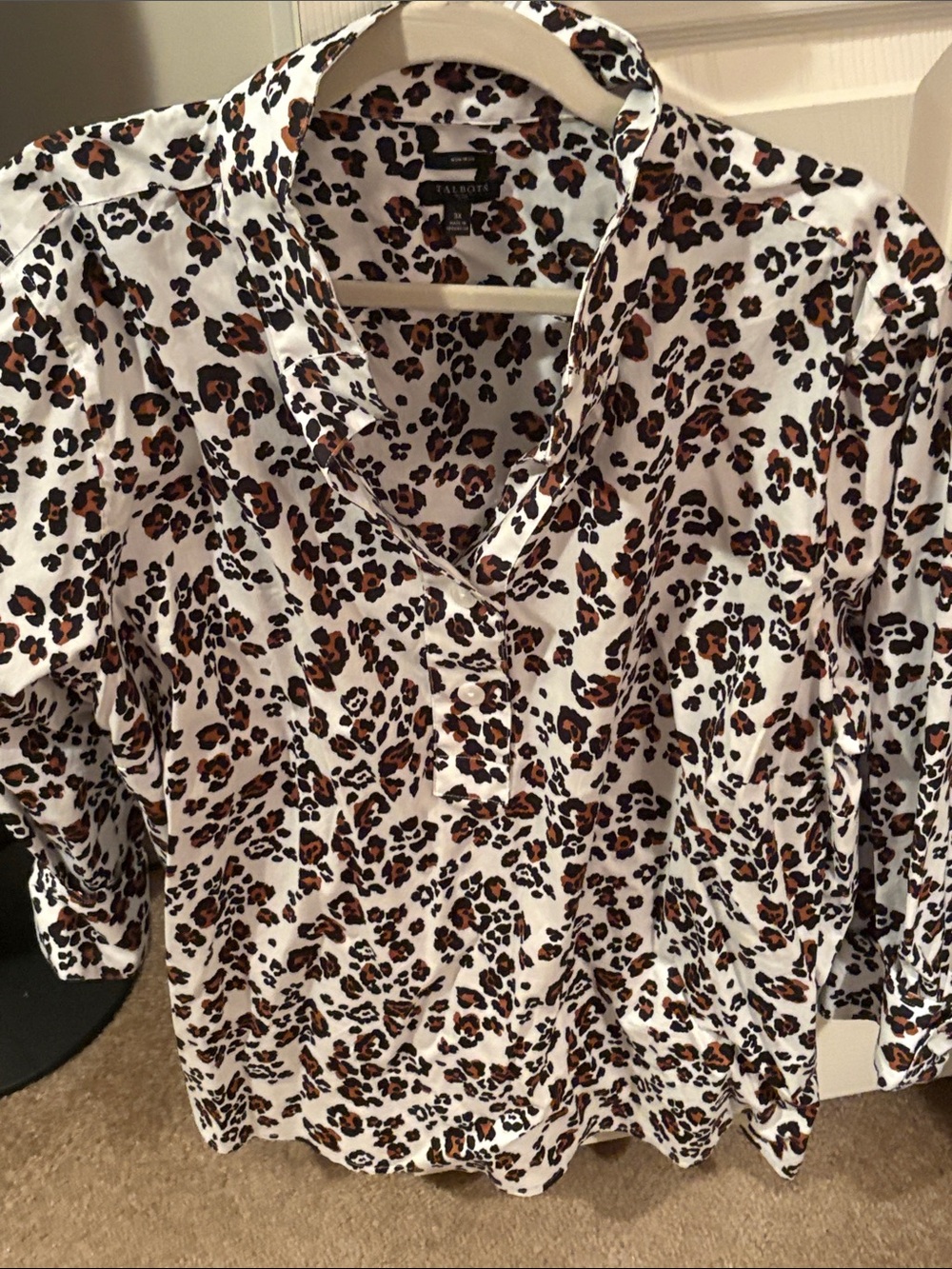 Talbots White Leopard Print Button-Up Blouse